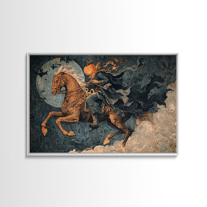 The Headless Horseman, Medieval Grotesque Art, Landscape Wall Art, Gothic Horror Wall Art, Framed Canvas Print, Halloween Wall Art