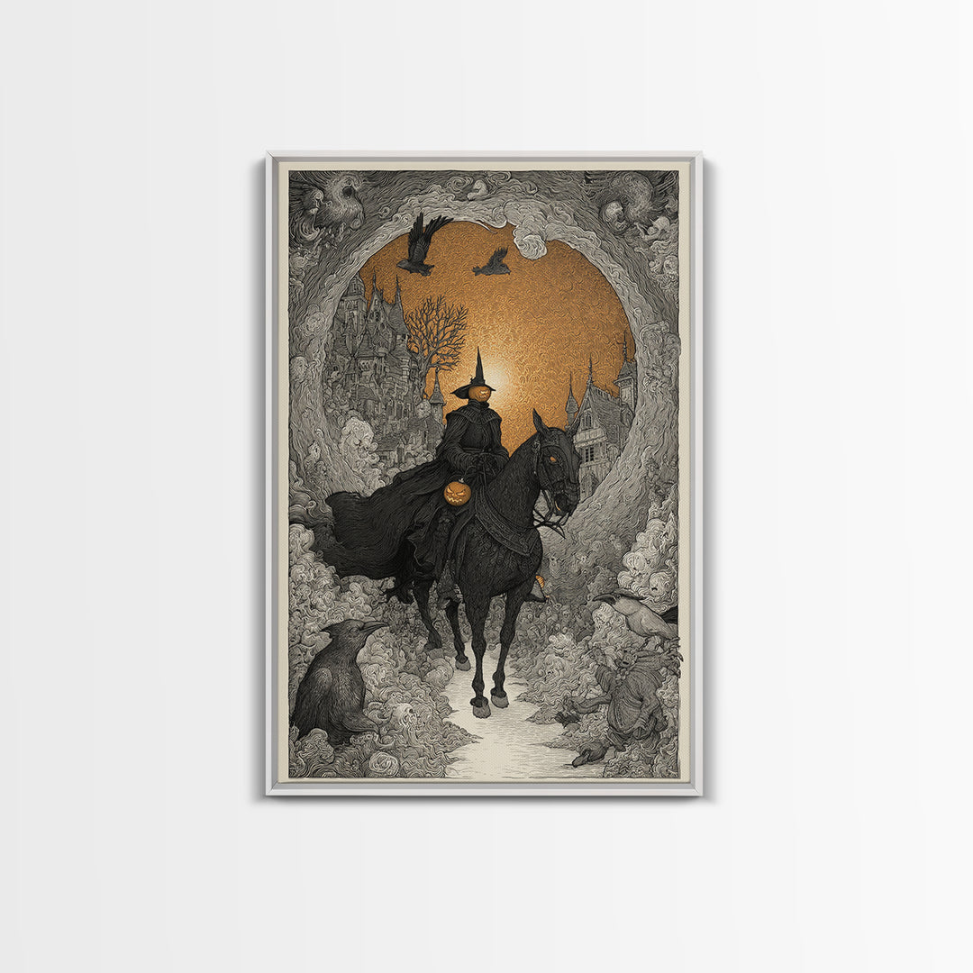 The Headless Horseman, Victorian Macabre Art, Vertical Wall Art, Dark Halloween Decor, Canvas Print, Halloween Wall Art