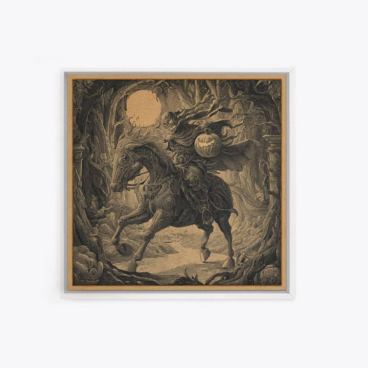 The Headless Horseman, Biomechanical Horror Art, Square Wall Art, Gothic Horror Wall Art, Framed Canvas Print, Halloween Wall Art