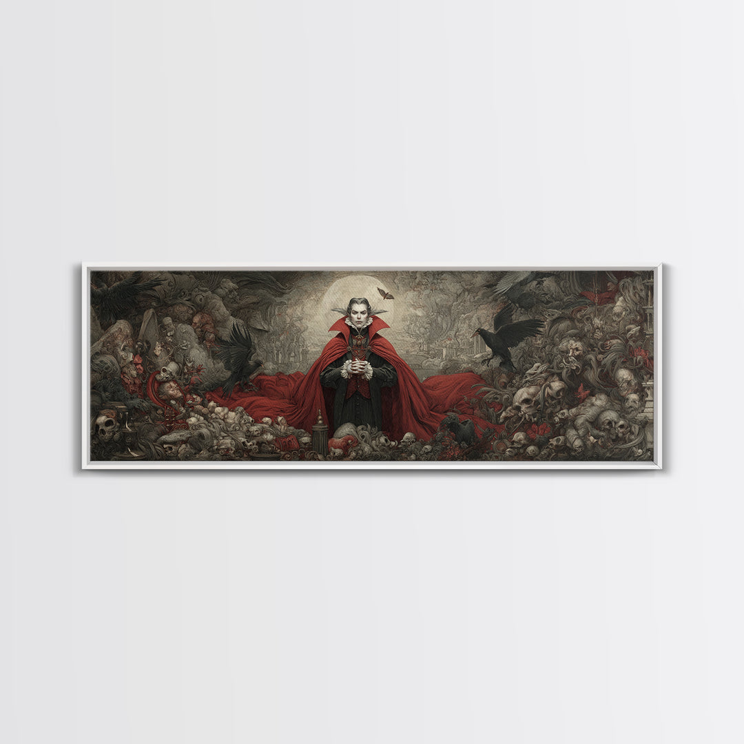 The Crimson Vampire, Medieval Grotesque Art, Extra Wide Wall Art, Gothic Horror Wall Art, Canvas Print, Halloween Wall Art