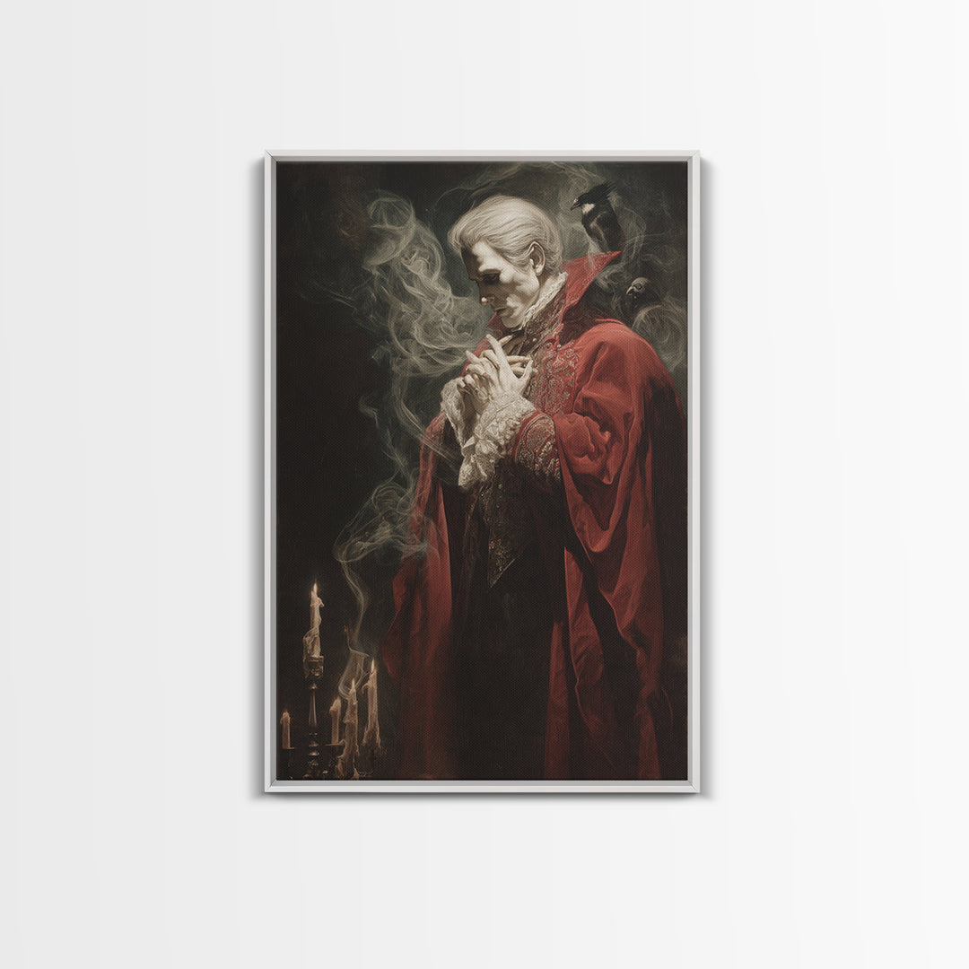 The Crimson Vampire, Dark Renaissance Art, Vertical Wall Art, Dark Fantasy Wall Art, Framed Canvas Print, Halloween Wall Art