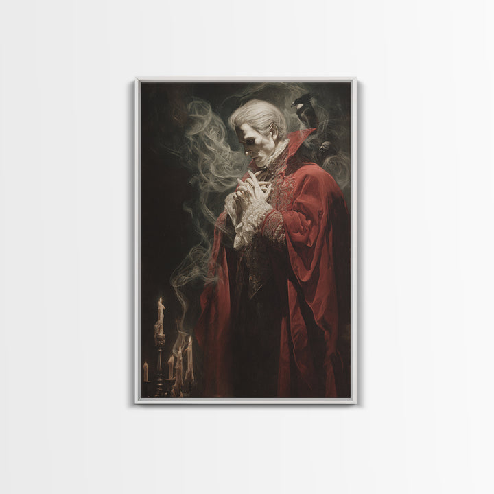The Crimson Vampire, Dark Renaissance Art, Vertical Wall Art, Dark Fantasy Wall Art, Framed Canvas Print, Halloween Wall Art