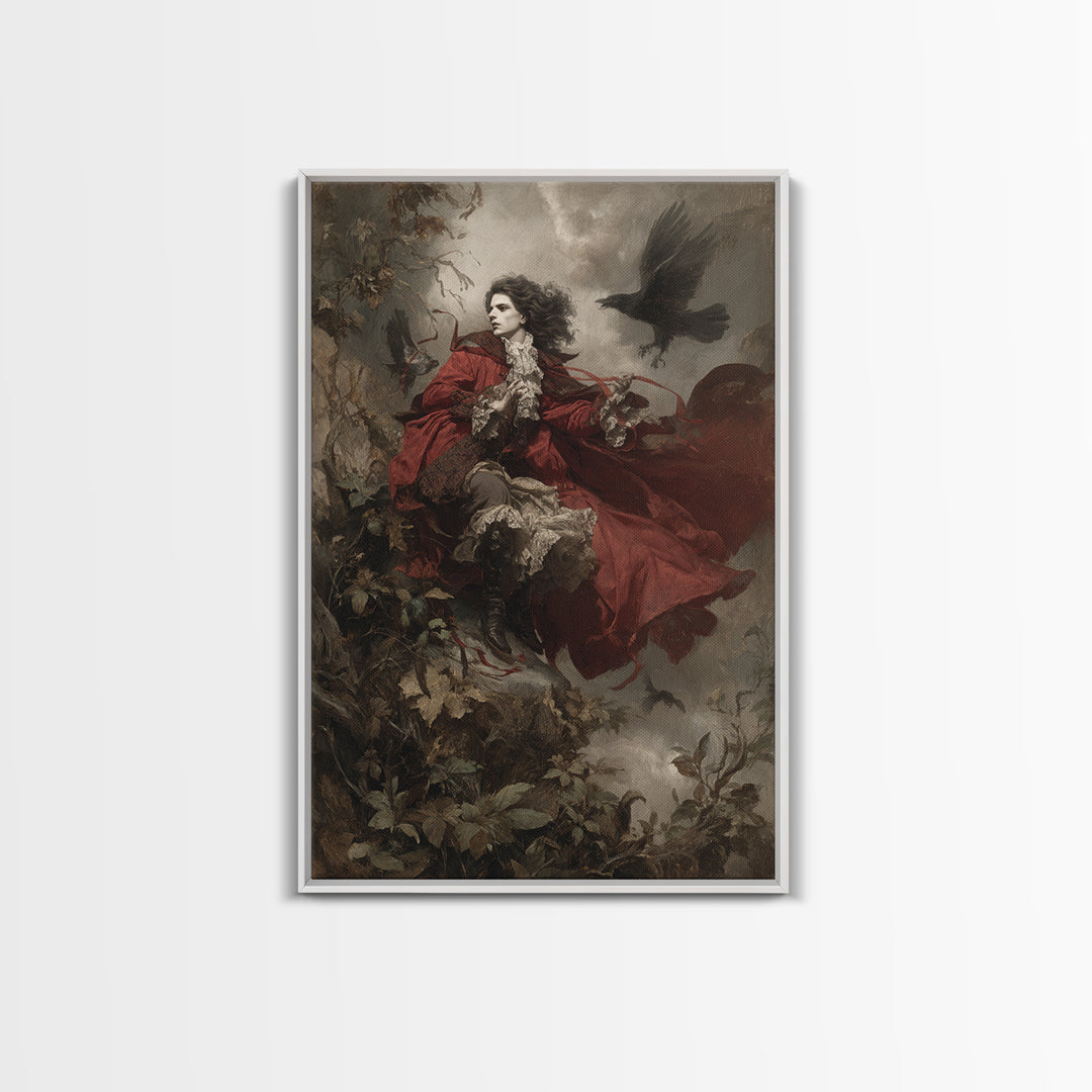 The Crimson Vampire, Baroque Witchcraft Art, Vertical Wall Art, Dark Fantasy Wall Art, Framed Canvas Print, Halloween Wall Art