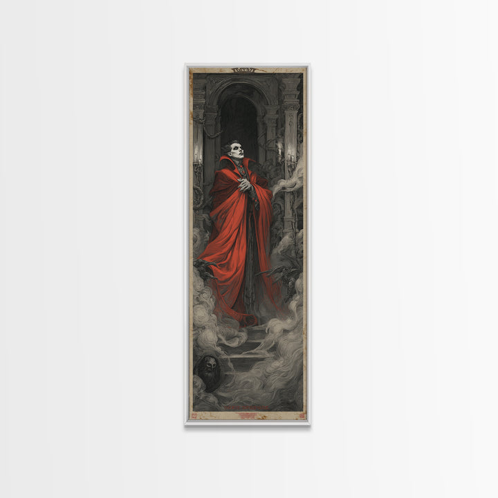 The Crimson Vampire, Architectural Etching Art, Tall Narrow Wall Art, Dark Fantasy Wall Art, Canvas Print, Halloween Wall Art