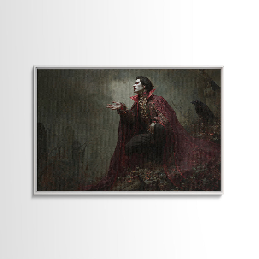 The Crimson Vampire, Romantic Gothic Landscape, Landscape Wall Art, Dark Fantasy Wall Art, Framed Canvas Print, Halloween Wall Art