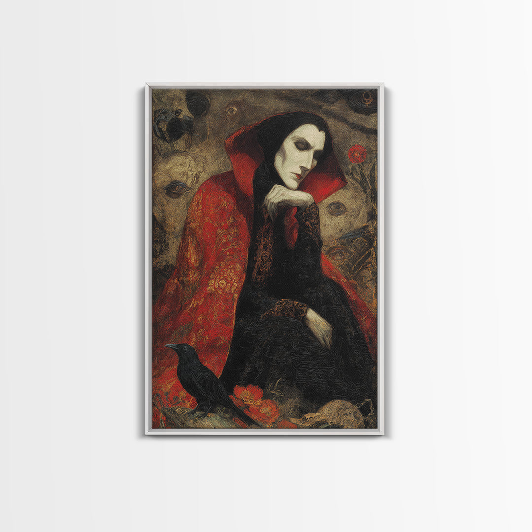 The Crimson Vampire, Symbolist Dream Art, Vertical Wall Art, Macabre Wall Art, Framed Canvas Print, Halloween Wall Art