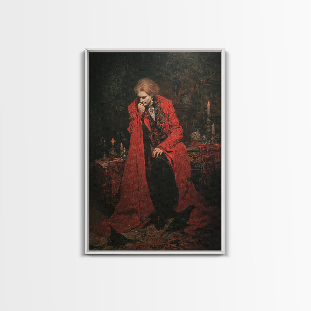 The Crimson Vampire, Ornate Symbolist Art, Vertical Wall Art, Gothic Horror Wall Art, Canvas Print, Halloween Wall Art