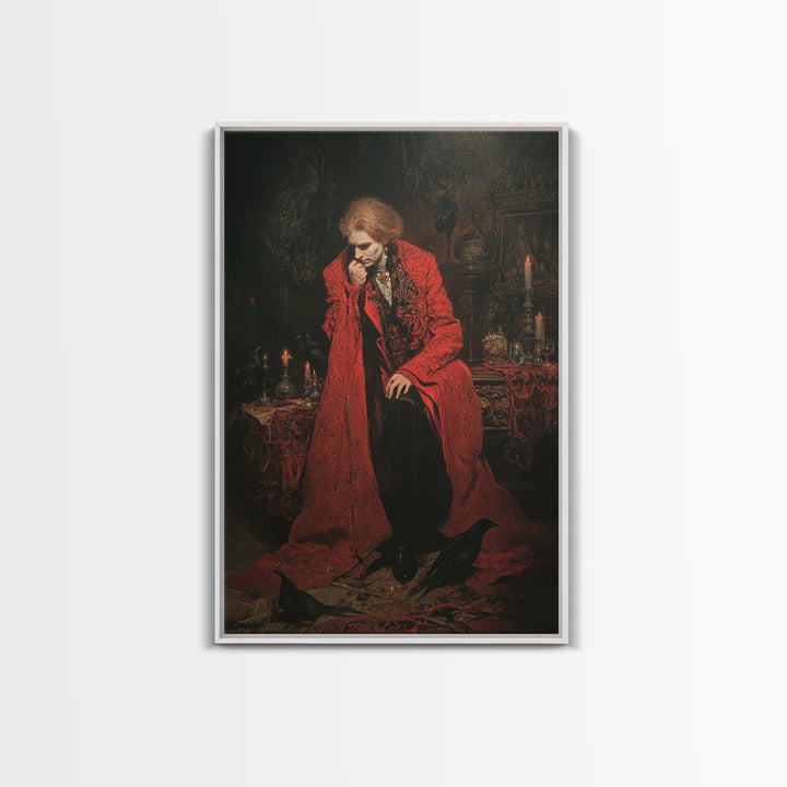The Crimson Vampire, Ornate Symbolist Art, Vertical Wall Art, Gothic Horror Wall Art, Canvas Print, Halloween Wall Art