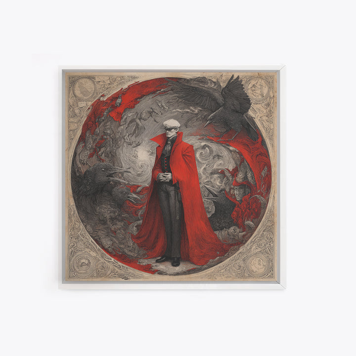 The Crimson Vampire, Expressionist Nightmare Art, Square Wall Art, Macabre Wall Art, Framed Canvas Print, Halloween Wall Art