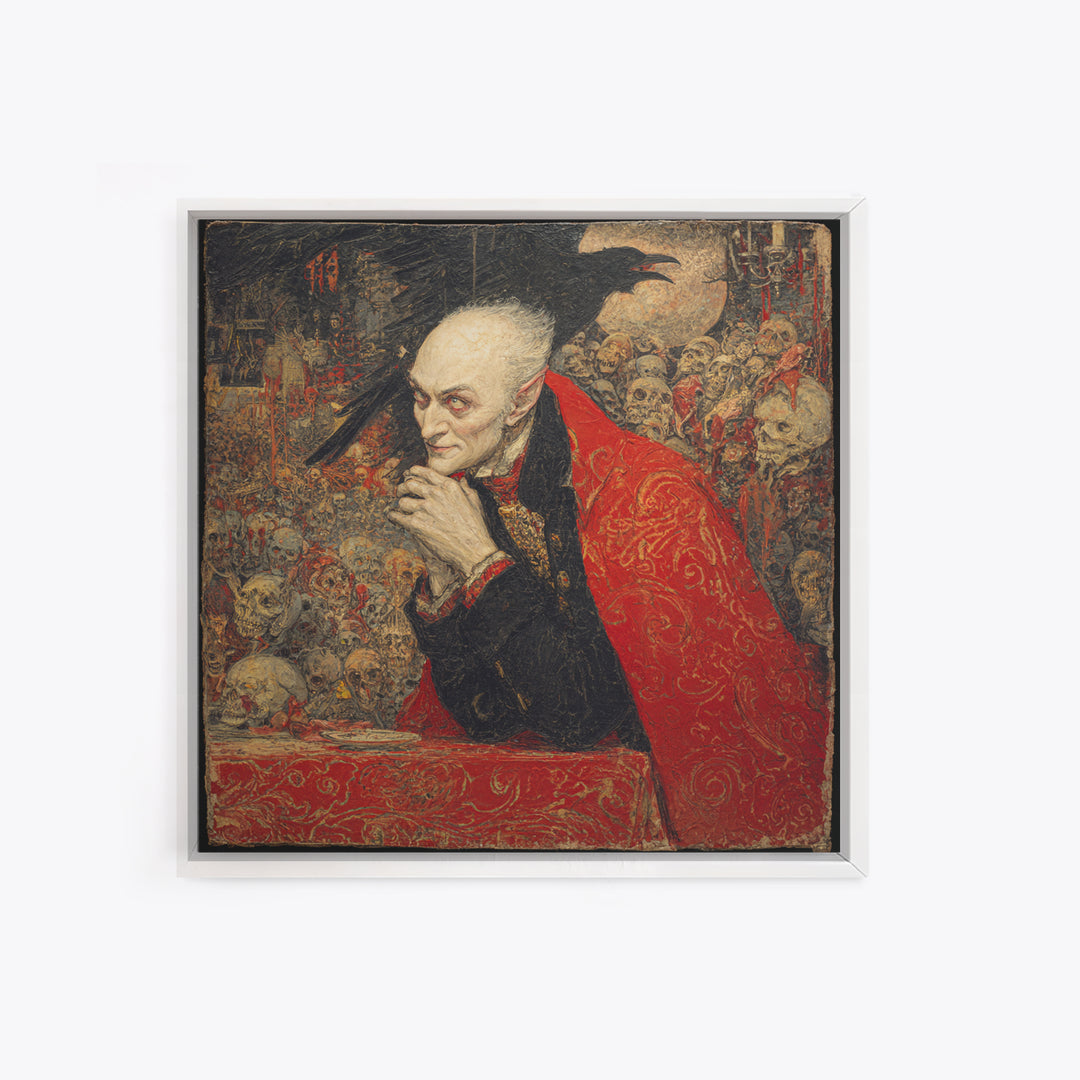 The Crimson Vampire, Grotesque Carnival Art, Square Wall Art, Dark Halloween Decor, Canvas Print, Halloween Wall Art, Statement Wall Art