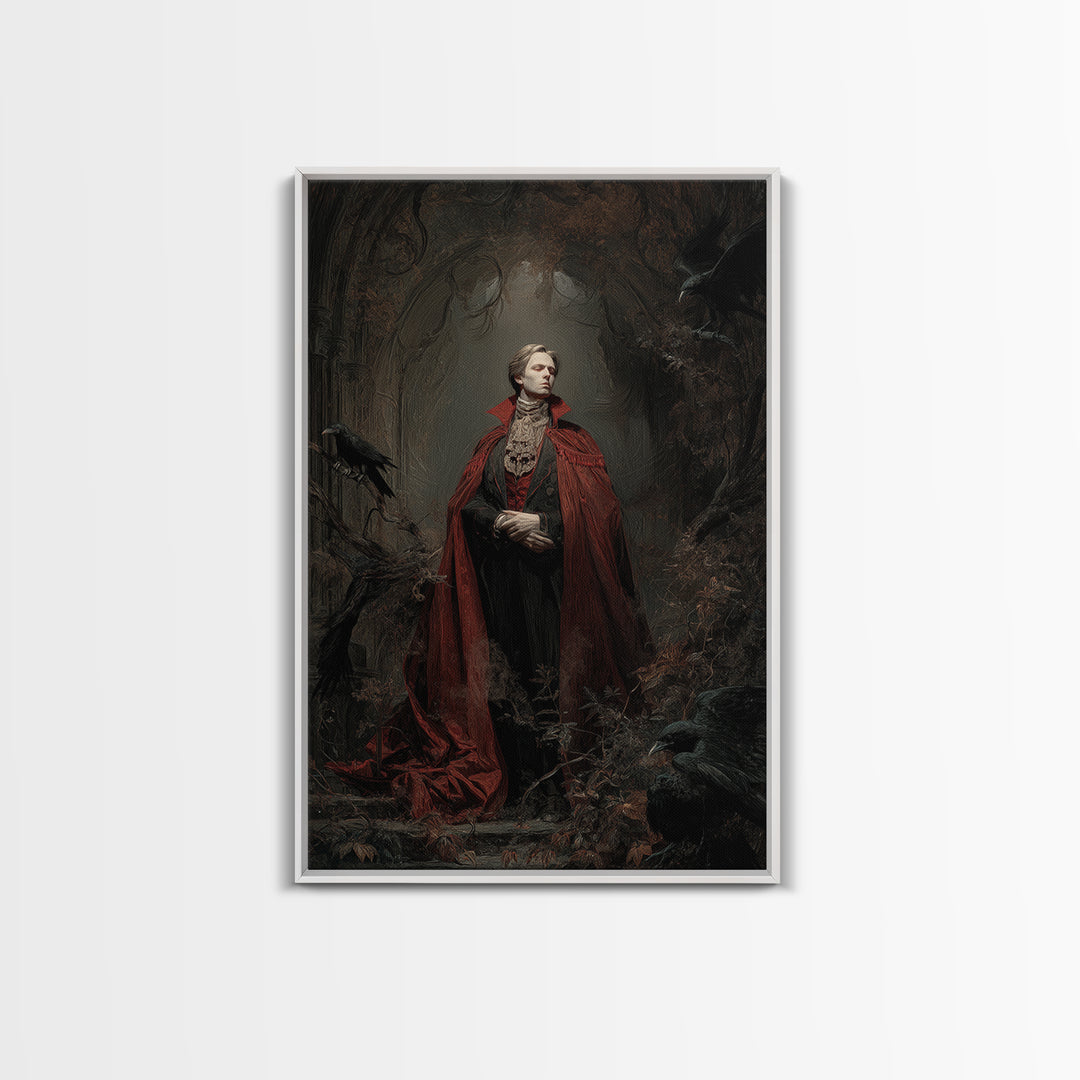 The Crimson Vampire, Expressionist Gothic Art, Vertical Wall Art, Dark Halloween Decor, Canvas Print, Halloween Wall Art, Macabre Wall Art