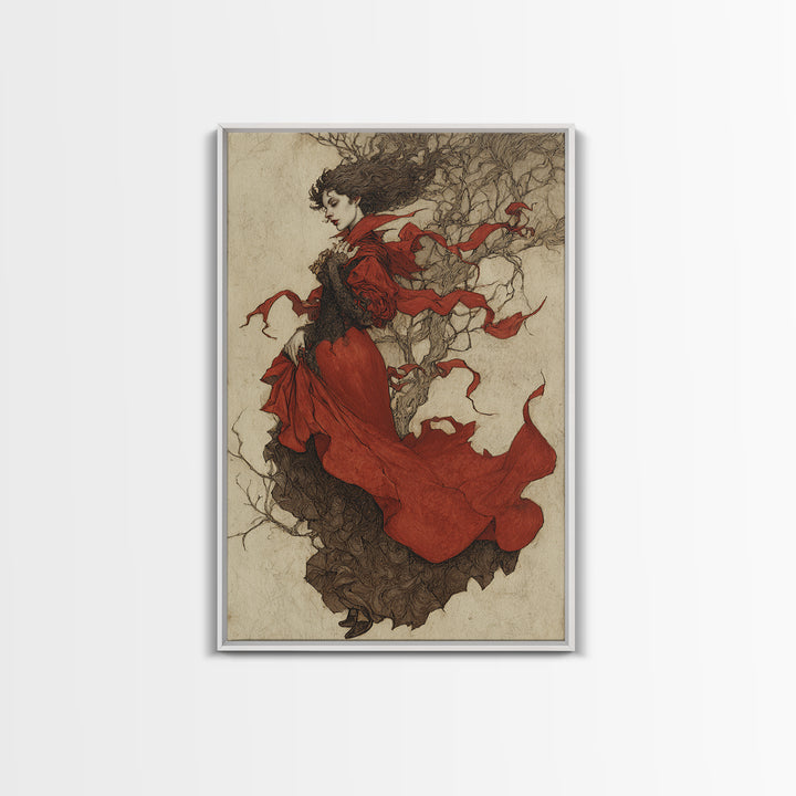 The Crimson Vampire, Gothic Storybook Art, Vertical Wall Art, Gothic Horror Wall Art, Framed Canvas Print, Halloween Wall Art