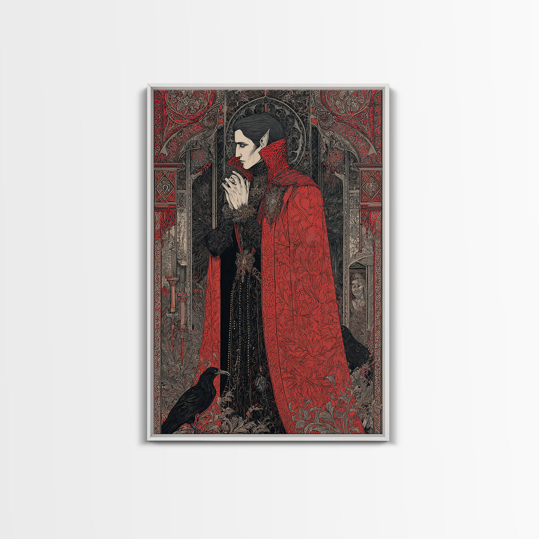 The Crimson Vampire, Stained Glass Gothic Art, Vertical Wall Art, Dark Fantasy Wall Art, Canvas Print, Halloween Wall Art, Halloween Decor