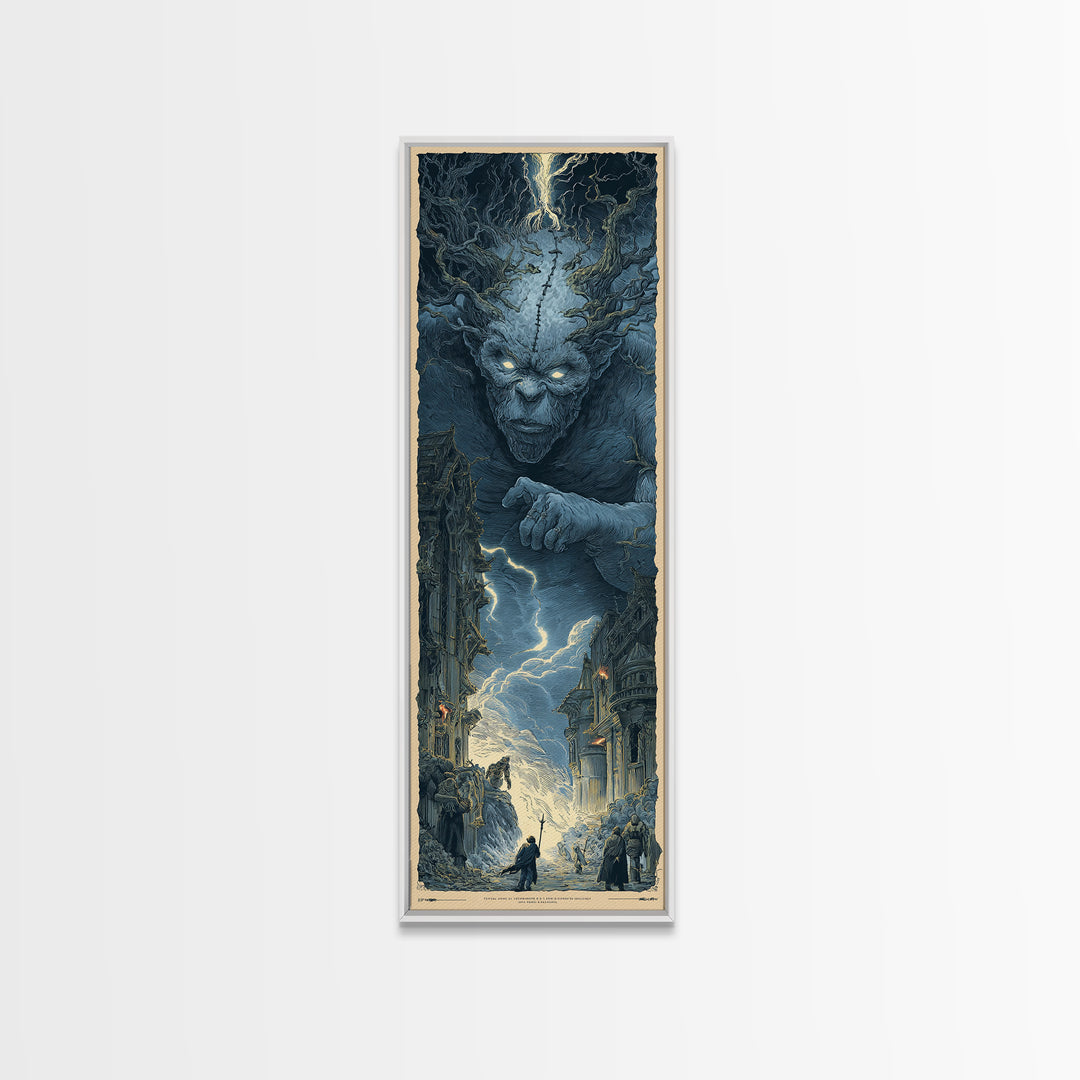The Stitched Giant, Gothic Engraving Art, Tall Narrow Wall Art, Macabre Wall Art, Canvas Print, Halloween Wall Art, Dark Fantasy Art