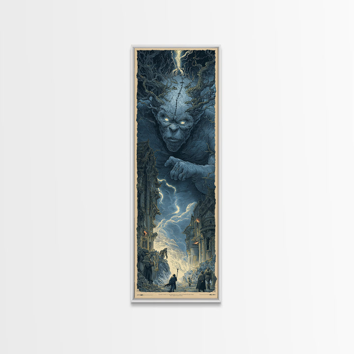 The Stitched Giant, Gothic Engraving Art, Tall Narrow Wall Art, Macabre Wall Art, Canvas Print, Halloween Wall Art, Dark Fantasy Art