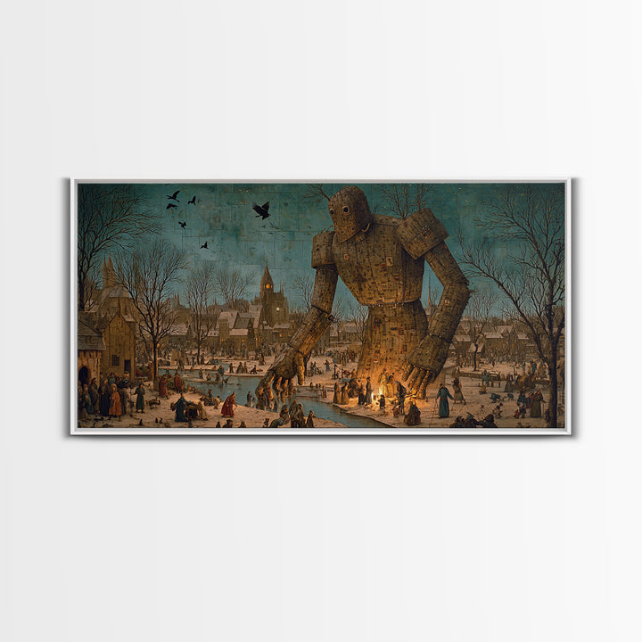 The Stitched Giant, Northern Renaissance Horror, Wide Panoramic Art, Dark Fantasy Wall Art, Canvas Print, Halloween Wall Art