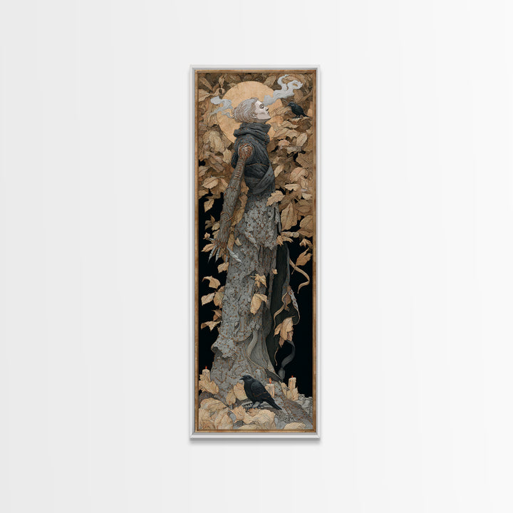 The Stitched Giant, Symbolist Death Art, Tall Narrow Wall Art, Dark Halloween Decor, Framed Canvas Print, Halloween Wall Art