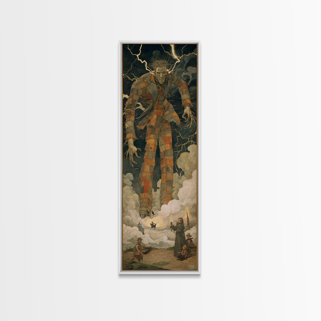 The Stitched Giant, Dark Symbolist Art, Tall Narrow Wall Art, Dark Fantasy Wall Art, Canvas Print, Halloween Wall Art