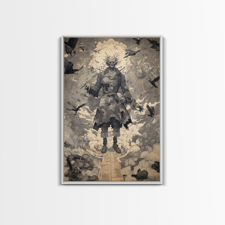 The Stitched Giant, Symbolist Etching Art, Vertical Wall Art, Dark Halloween Decor, Canvas Print, Halloween Wall Art, Dark Fantasy Art