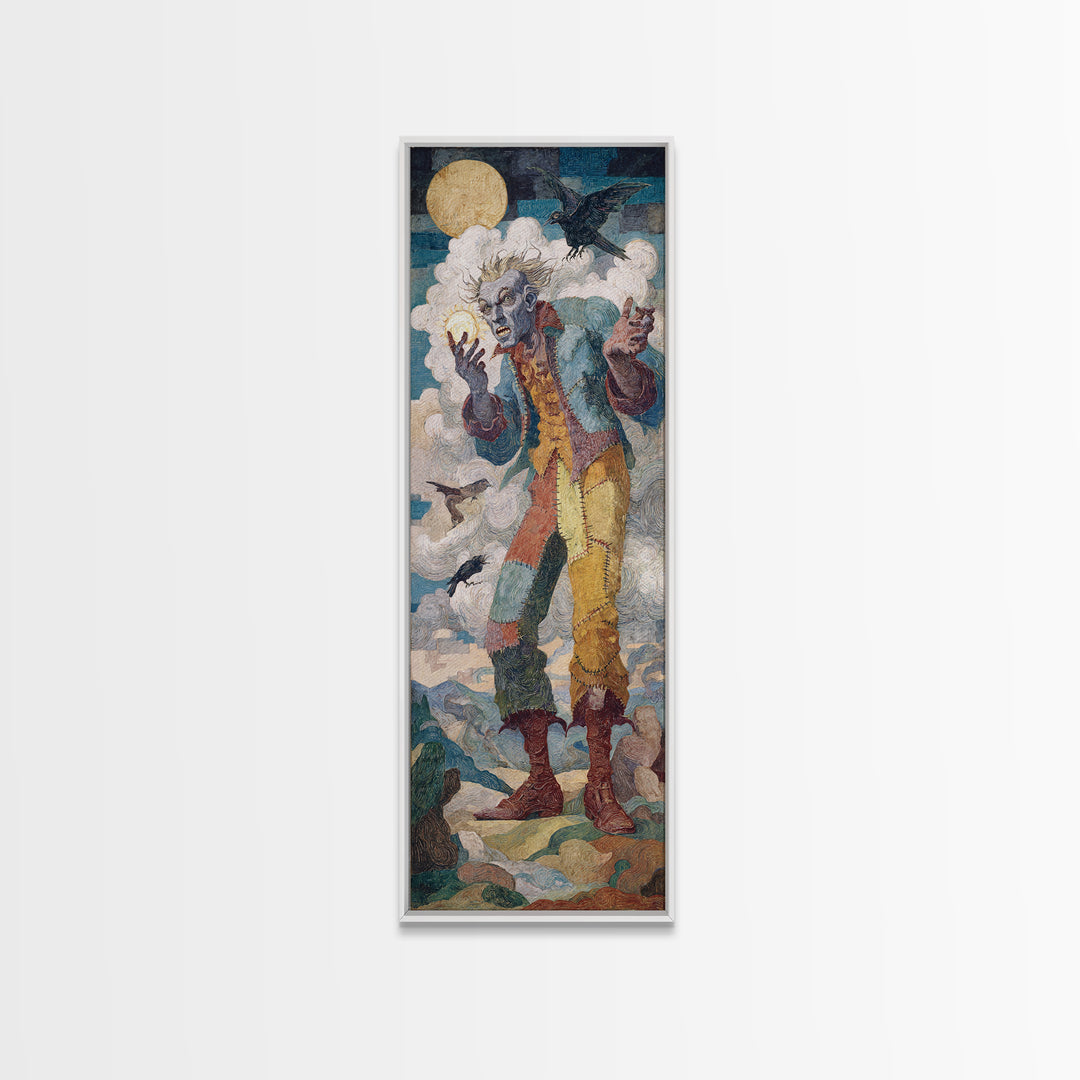The Stitched Giant, Expressionist Gothic Art, Tall Narrow Wall Art, Dark Fantasy Wall Art, Canvas Print, Halloween Wall Art