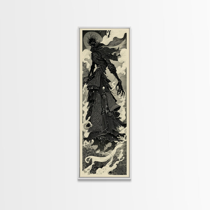 The Stitched Giant, Decadent Line Art, Tall Narrow Wall Art, Macabre Wall Art, Canvas Print, Halloween Wall Art