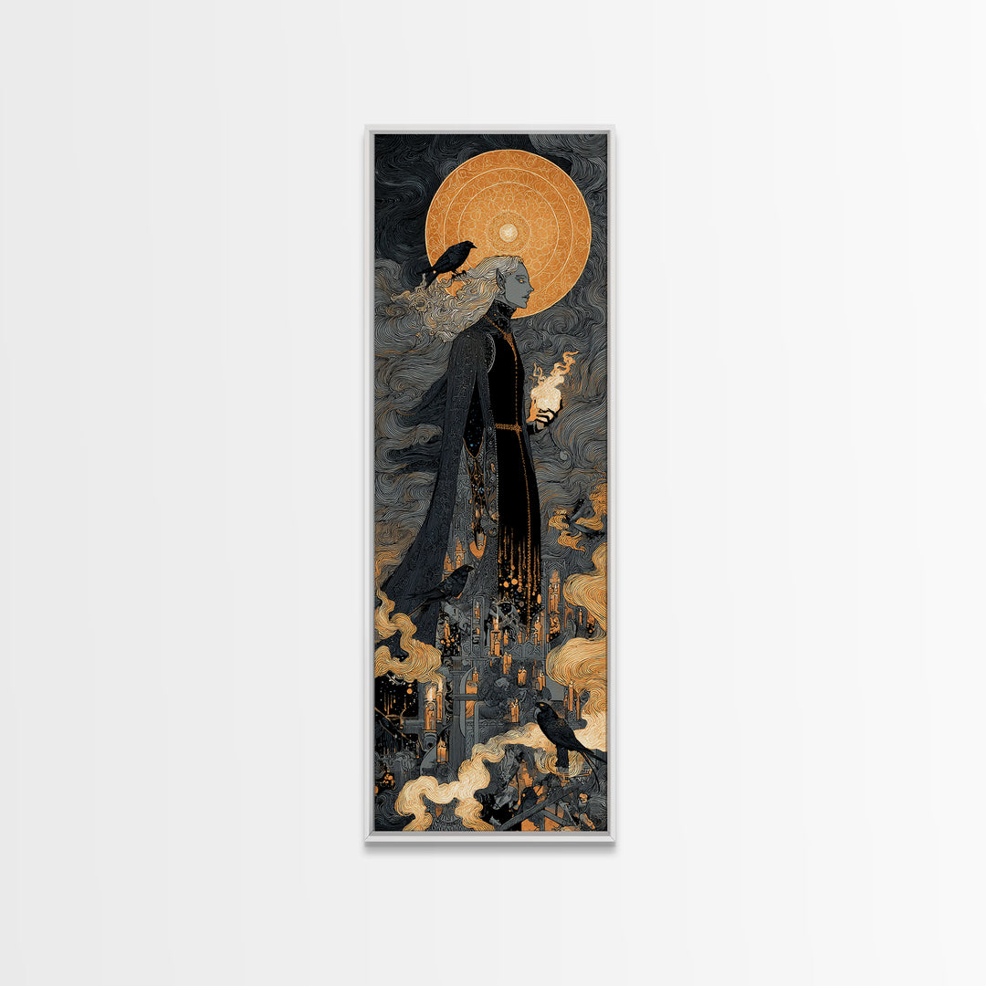 The Stitched Giant, Stained Glass Gothic Art, Tall Narrow Wall Art, Dark Halloween Decor, Canvas Print, Halloween Wall Art