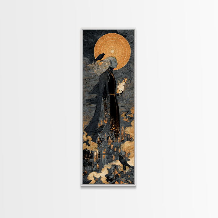 The Stitched Giant, Stained Glass Gothic Art, Tall Narrow Wall Art, Dark Halloween Decor, Canvas Print, Halloween Wall Art