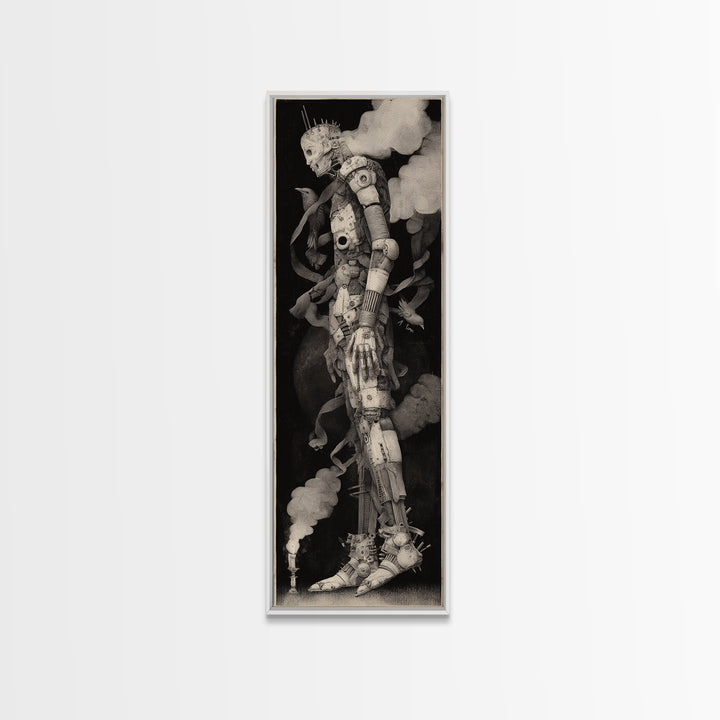 The Stitched Giant, Biomechanical Horror Art, Tall Narrow Wall Art, Dark Halloween Decor, Canvas Print, Halloween Wall Art