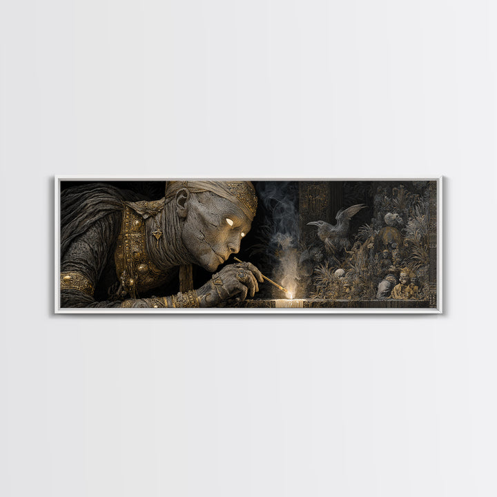 The Mummy Pharaoh, Medieval Grotesque Art, Extra Wide Wall Art, Dark Fantasy Wall Art, Canvas Print, Halloween Wall Art