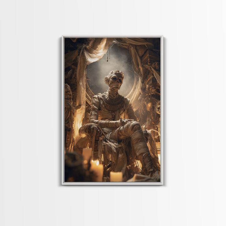 The Mummy Pharaoh, Gothic Nightmare Art, Vertical Wall Art, Macabre Wall Art, Framed Canvas Print, Halloween Wall Art