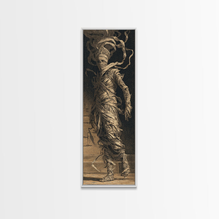 The Mummy Pharaoh, Architectural Etching Art, Tall Narrow Wall Art, Gothic Horror Wall Art, Canvas Print, Halloween Wall Art