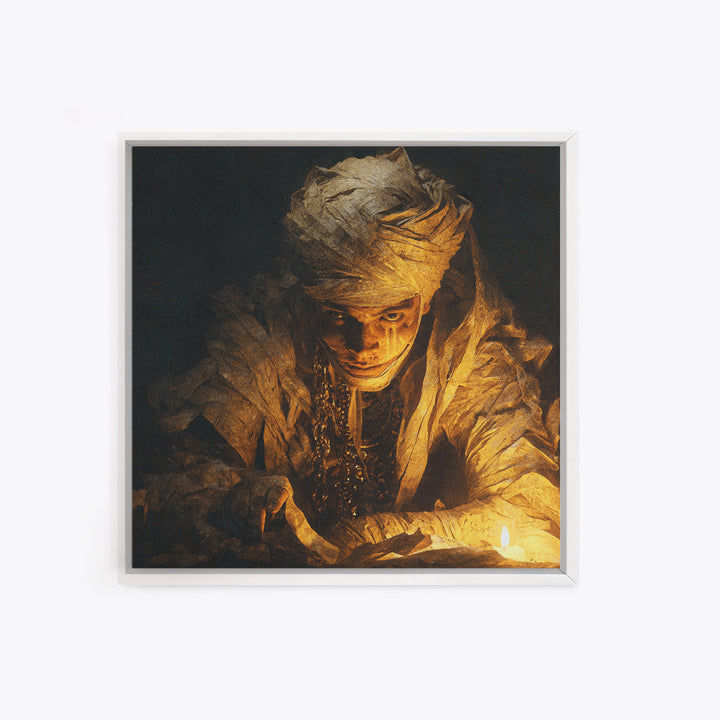 The Mummy Pharaoh, Symbolist Etching Art, Square Wall Art, Dark Fantasy Wall Art, Canvas Print, Halloween Wall Art, Halloween Decor