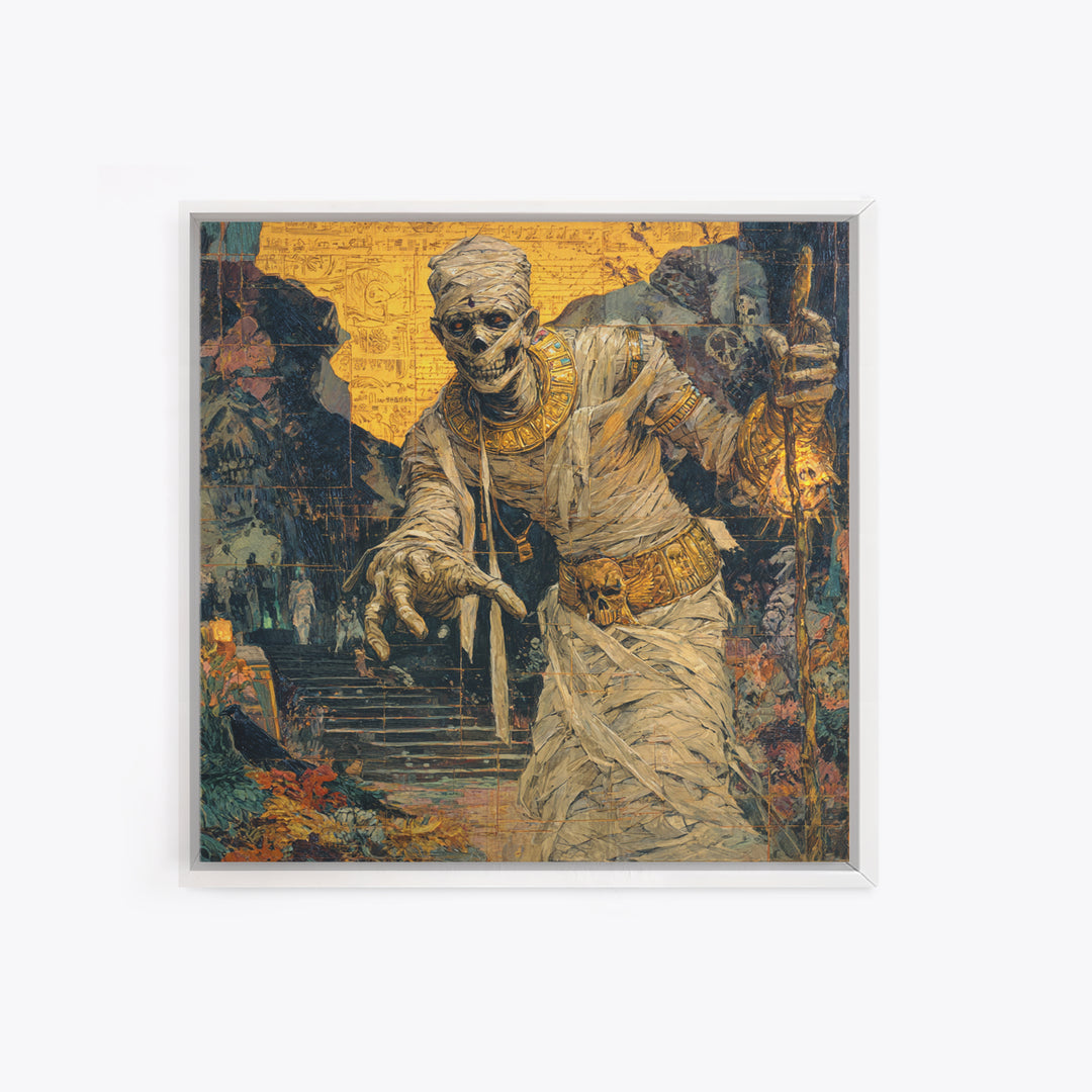 The Mummy Pharaoh, Grotesque Carnival Art, Square Wall Art, Dark Fantasy Wall Art, Canvas Print, Halloween Wall Art, Seasonal Home Decor