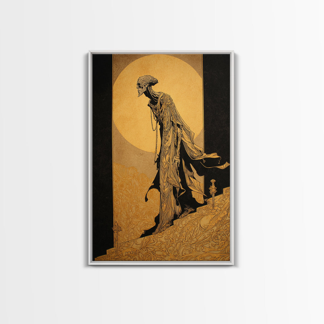 The Mummy Pharaoh, Decadent Line Art, Vertical Wall Art, Gothic Horror Wall Art, Canvas Print, Halloween Wall Art