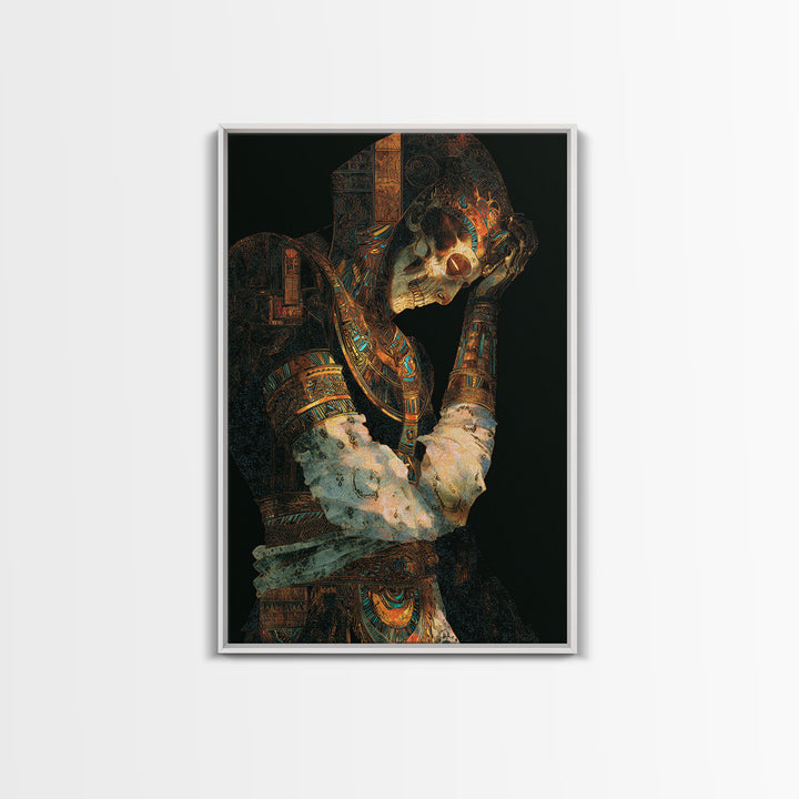 The Mummy Pharaoh, Stained Glass Gothic Art, Vertical Wall Art, Macabre Wall Art, Framed Canvas Print, Halloween Wall Art