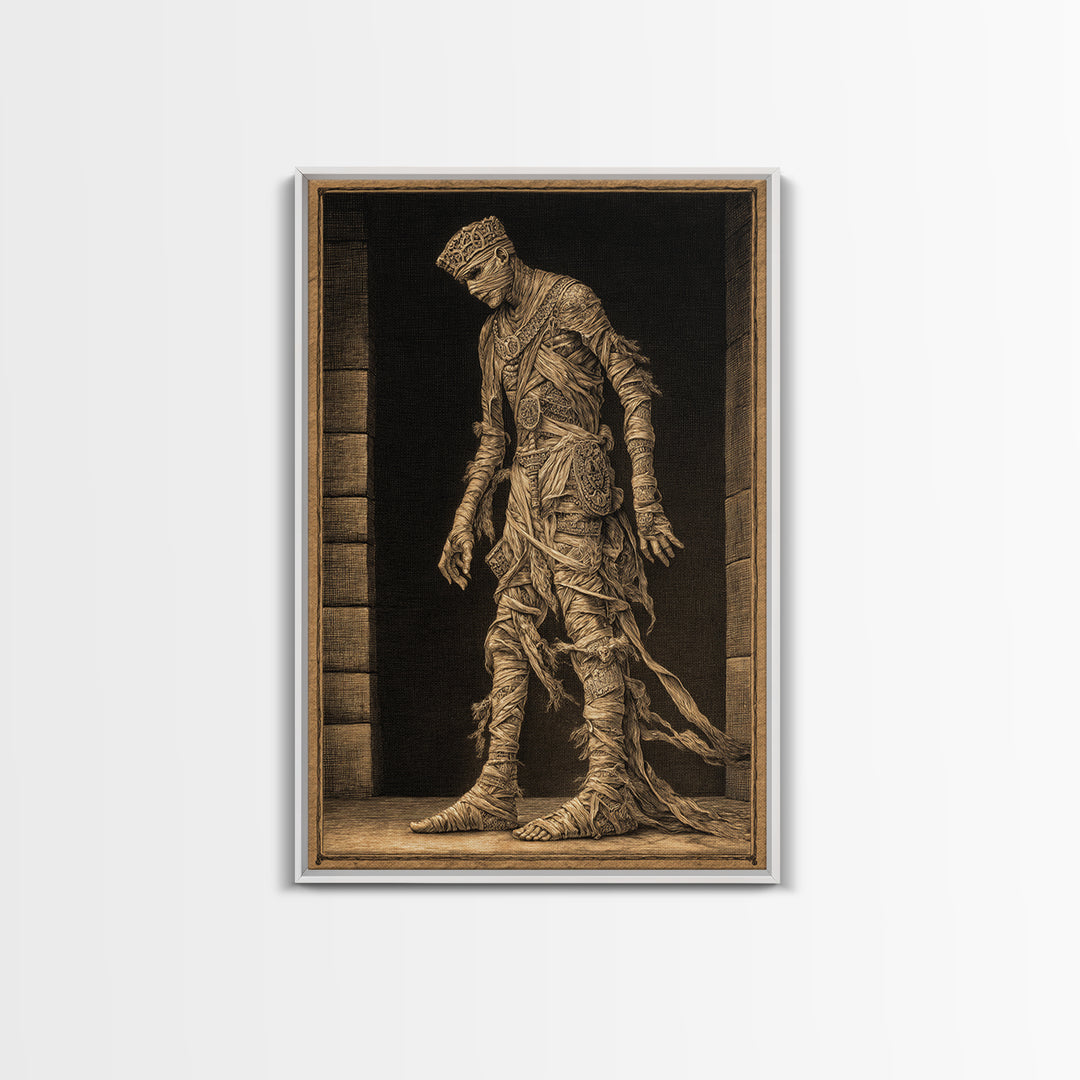The Mummy Pharaoh, Victorian Macabre Art, Vertical Wall Art, Dark Halloween Decor, Framed Canvas Print, Halloween Wall Art