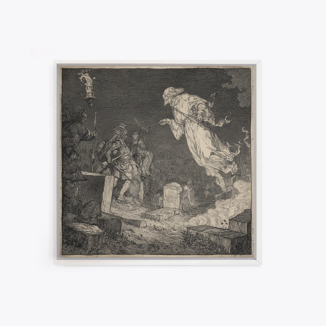The Graveyard Ghost, Renaissance Engraving Art, Square Wall Art, Gothic Horror Wall Art, Canvas Print, Halloween Wall Art