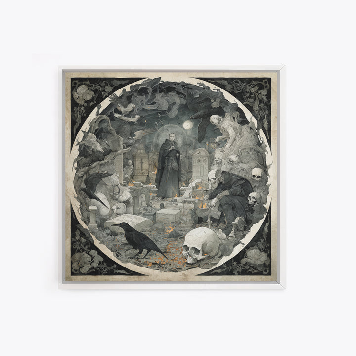 The Graveyard Ghost, Danse Macabre Art, Square Wall Art, Gothic Horror Wall Art, Canvas Print, Halloween Wall Art