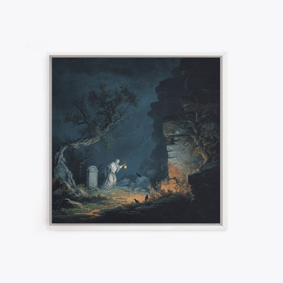 The Graveyard Ghost, Baroque Witchcraft Art, Square Wall Art, Dark Halloween Decor, Canvas Print, Halloween Wall Art, Gothic Home Decor