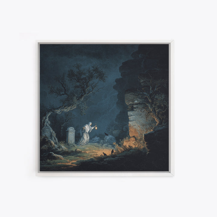 The Graveyard Ghost, Baroque Witchcraft Art, Square Wall Art, Dark Halloween Decor, Canvas Print, Halloween Wall Art, Gothic Home Decor