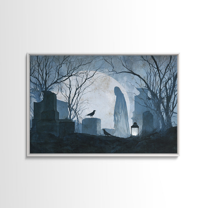 The Graveyard Ghost, Romantic Gothic Landscape, Landscape Wall Art, Macabre Wall Art, Canvas Print, Halloween Wall Art