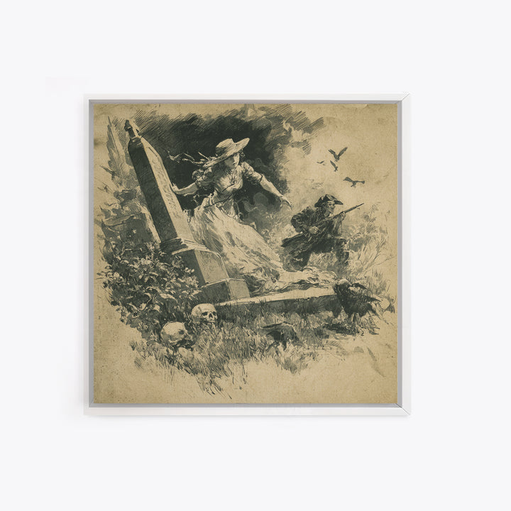 The Graveyard Ghost, Decadent Gothic Art, Square Wall Art, Dark Halloween Decor, Framed Canvas Print, Halloween Wall Art