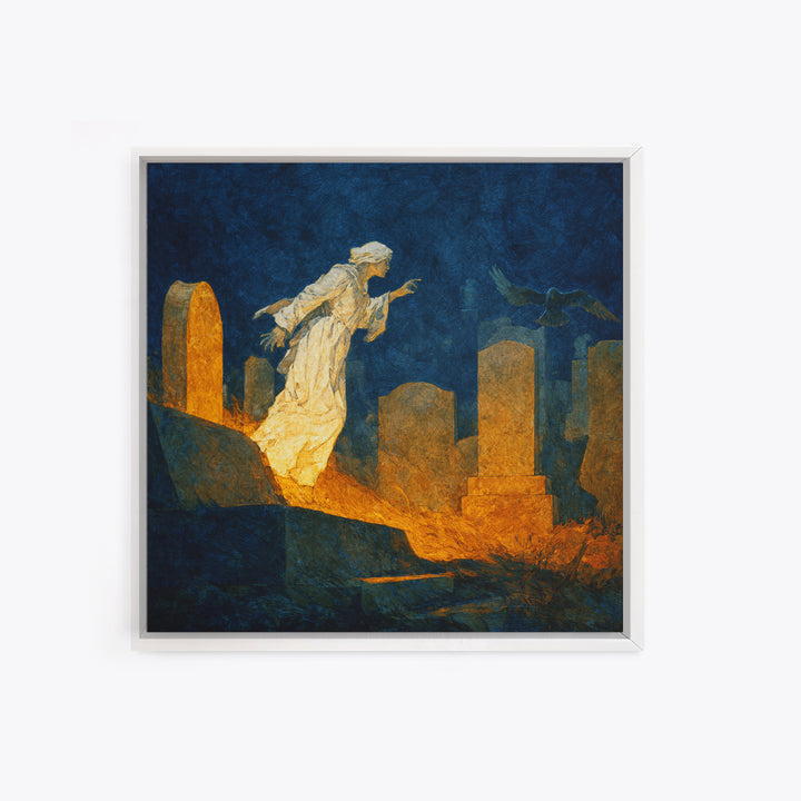 The Graveyard Ghost, Dark Symbolist Art, Square Wall Art, Gothic Horror Wall Art, Framed Canvas Print, Halloween Wall Art