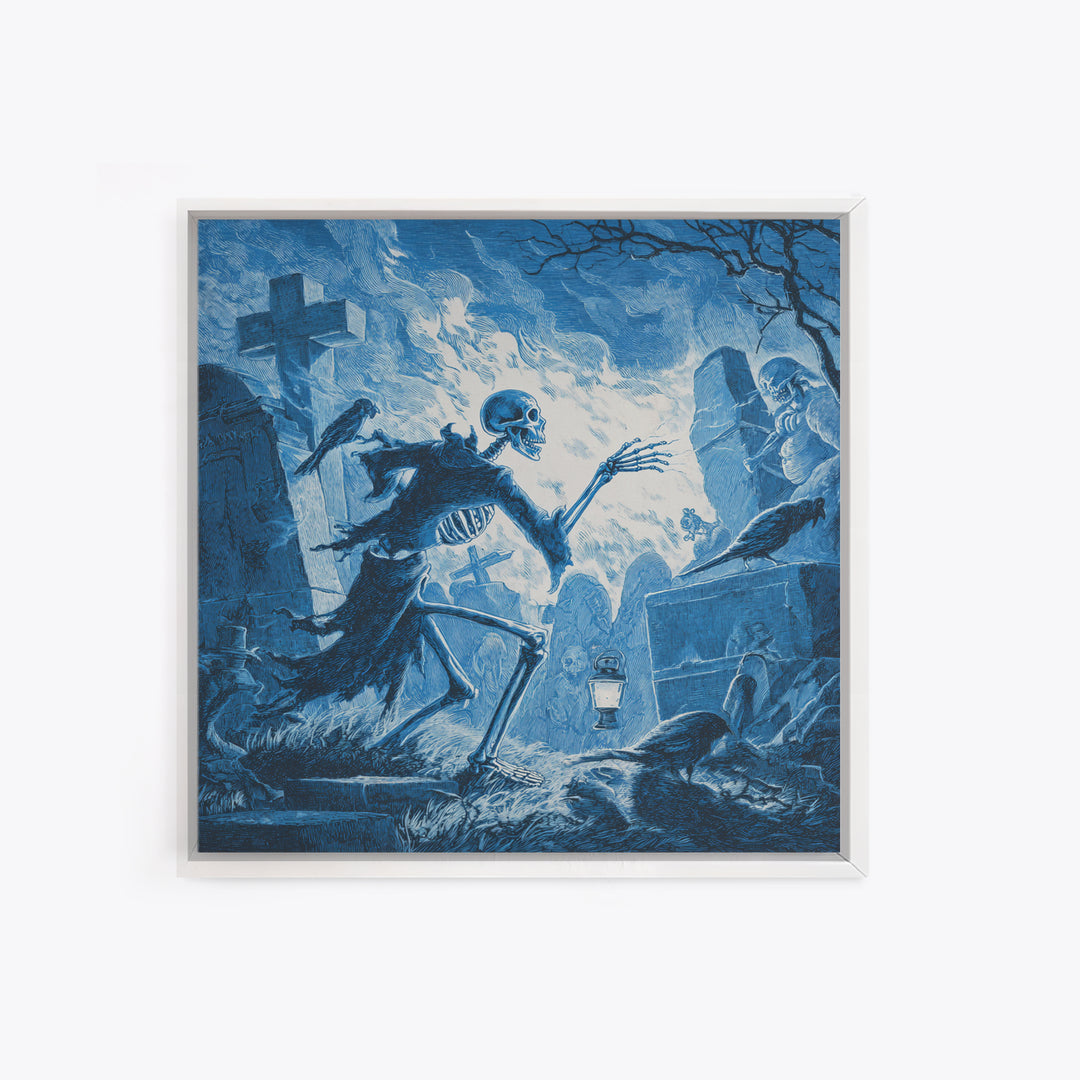 The Graveyard Ghost, Macabre Folk Print Art, Square Wall Art, Dark Halloween Decor, Canvas Print, Halloween Wall Art