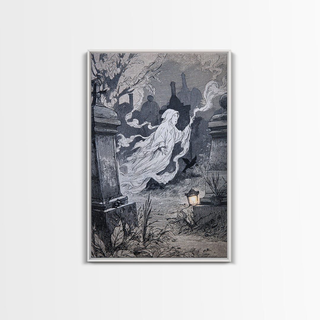 The Graveyard Ghost, Victorian Macabre Art, Vertical Wall Art, Dark Halloween Decor, Canvas Print, Halloween Wall Art