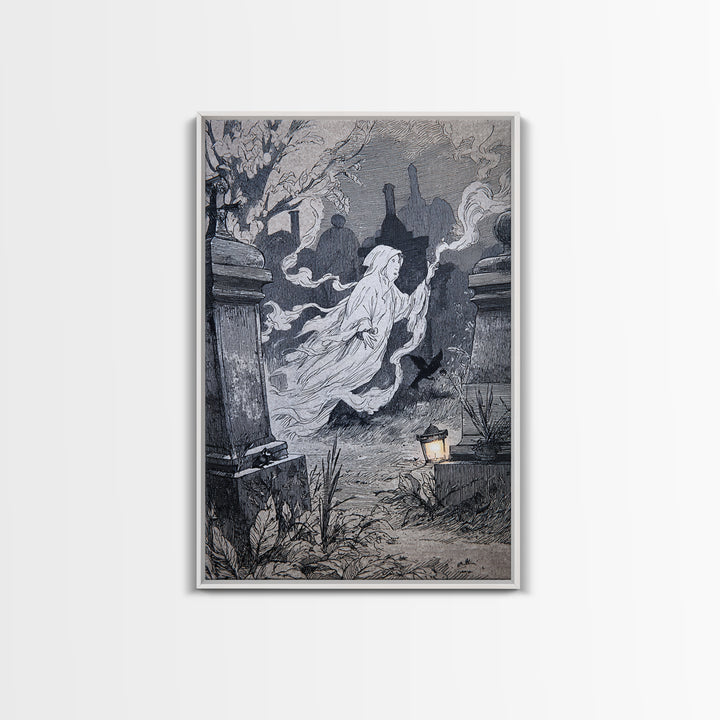 The Graveyard Ghost, Victorian Macabre Art, Vertical Wall Art, Dark Halloween Decor, Canvas Print, Halloween Wall Art