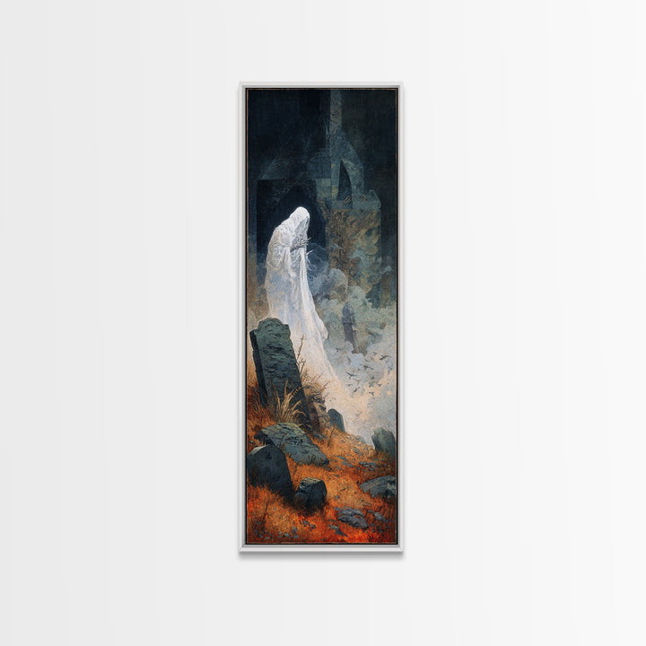 The Graveyard Ghost, Surreal Apocalyptic Art, Tall Narrow Wall Art, Dark Halloween Decor, Canvas Print, Halloween Wall Art