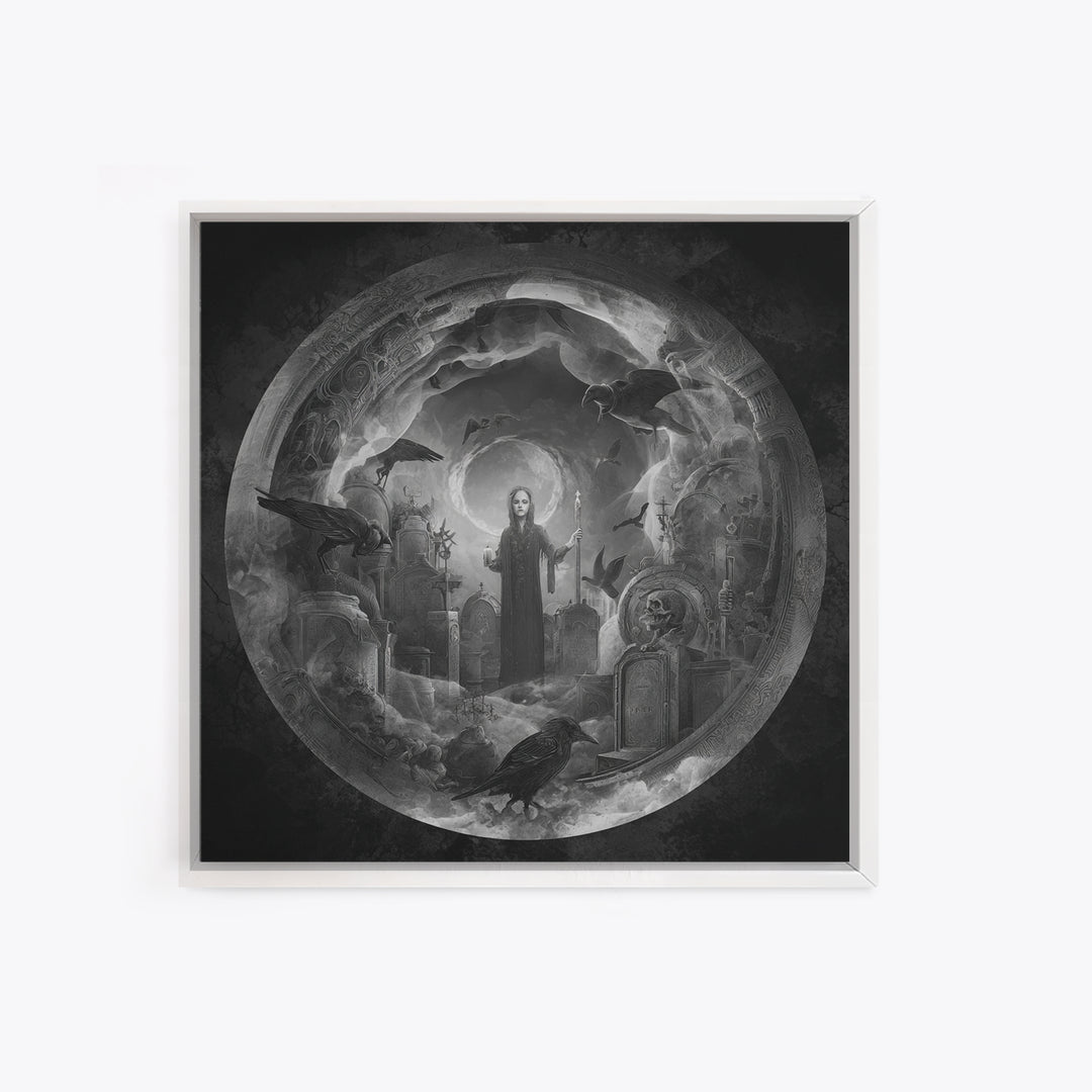 The Graveyard Ghost, Biomechanical Horror Art, Square Wall Art, Gothic Horror Wall Art, Framed Canvas Print, Halloween Wall Art