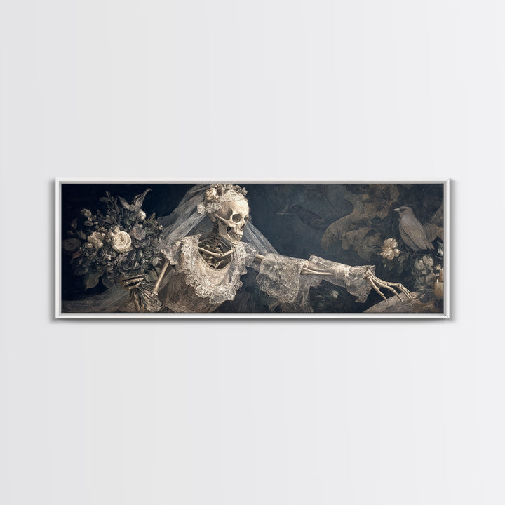 The Skeletal Bride, Medieval Grotesque Art, Extra Wide Wall Art, Dark Fantasy Wall Art, Framed Canvas Print, Halloween Wall Art