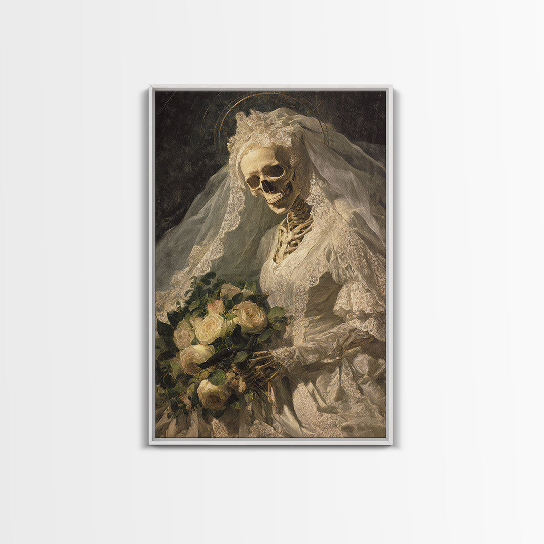 The Skeletal Bride, Dark Renaissance Art, Vertical Wall Art, Macabre Wall Art, Framed Canvas Print, Halloween Wall Art